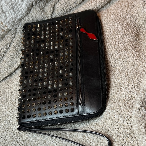 Christian Louboutin Black Studded Leather iPad Holder / Portfolio Case - Picture 1 of 13